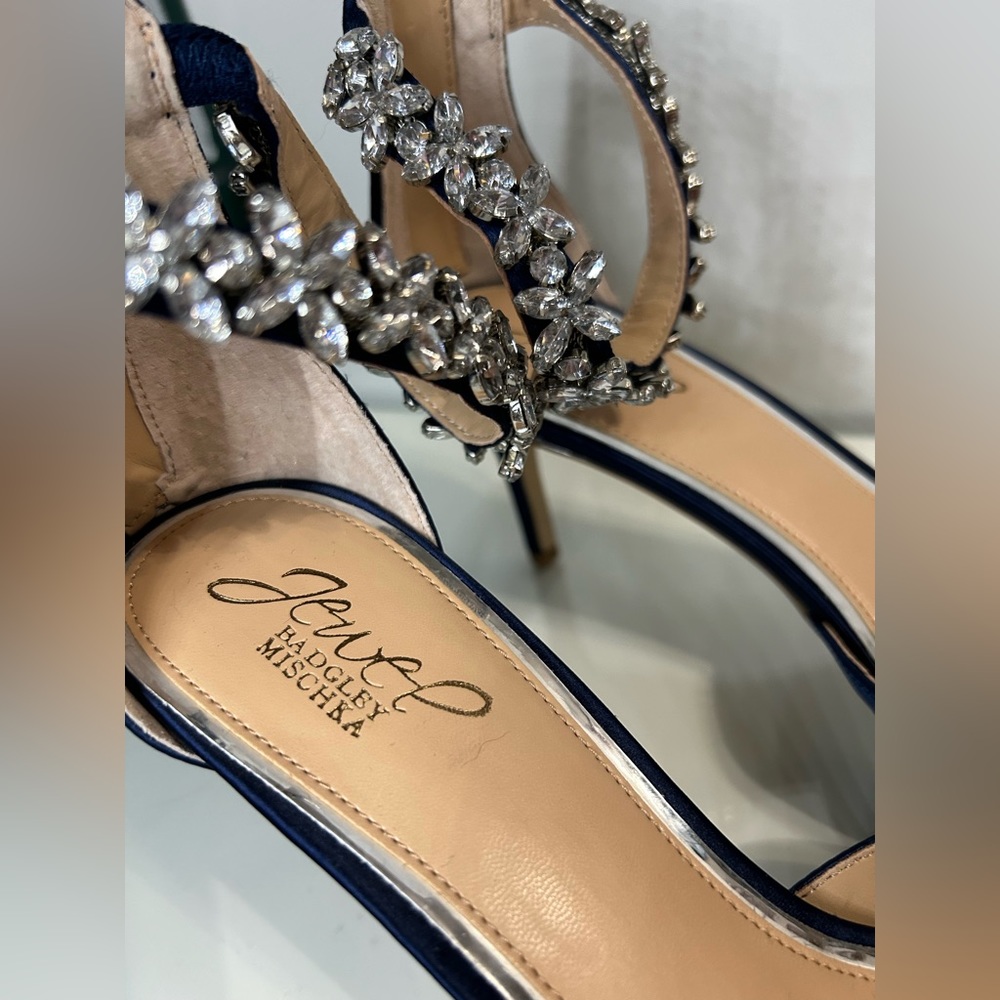 Badgley Mischka Raleigh Pointed Toe Pumps Blue Satin - Picture 11 of 11